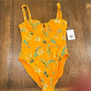 LG SOLID & STRIPED Orange Floral One Piece Swimsuit NWT